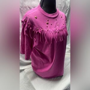 VTG Hot Pink Bedazzled Fringe Boxy shirt sz L
